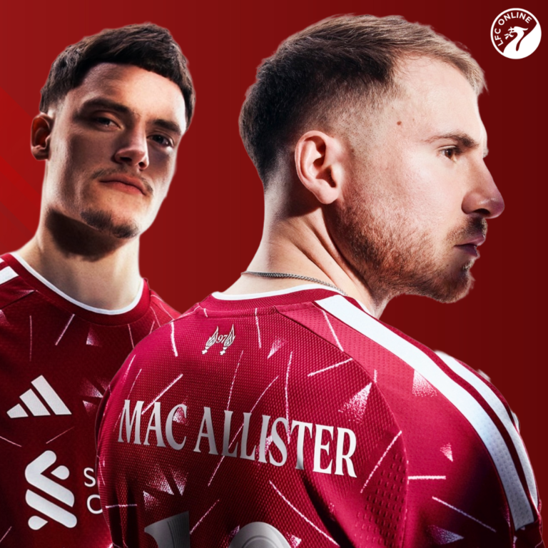 Florian Wirtz and Alexis Mac Allister in the new 26/27 Liverpool home kit