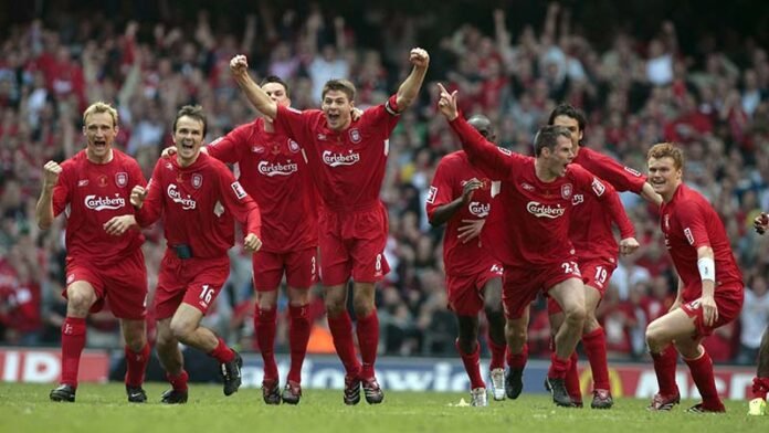 Steven Gerrard leads his Liverpool team in celebration at the 2006 FA Cup Final
