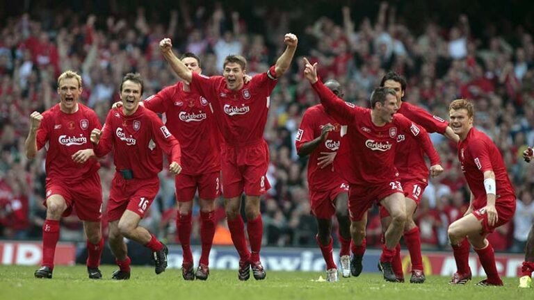 Steven Gerrard leads his Liverpool team in celebration at the 2006 FA Cup Final